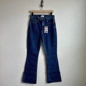 Le Jean Stella Flare Jeans Womens 27 Blue Denim Made USA High Rise Slit Hem‎
